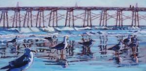 Seagulls at the pier, Oil, 12 X24