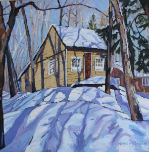 Quebec Winter House Signed 20 X 20 Oil